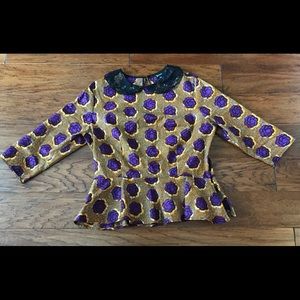 D’IYANU African Peplum Top with Lace Collar Sz XL